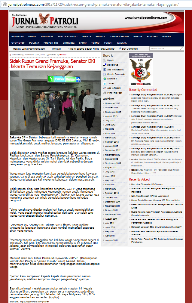 Warga Rusun “The Green Pramuka” Adukan Pengelola/Pengembang Ke DPD RI