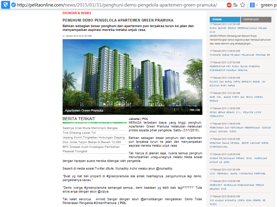 Warga Rusun “The Green Pramuka” Adukan Pengelola/Pengembang Ke DPD RI