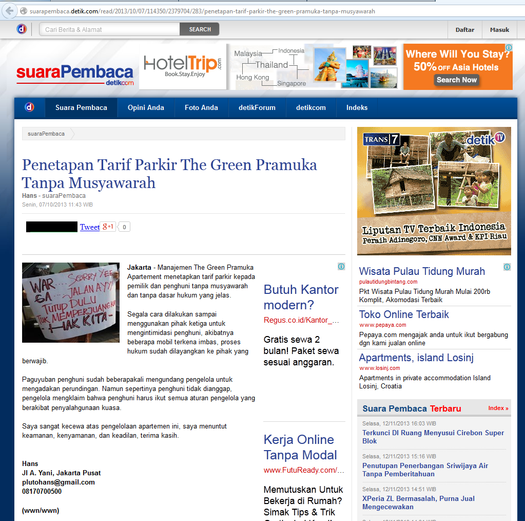 Warga Rusun “The Green Pramuka” Adukan Pengelola/Pengembang Ke DPD RI