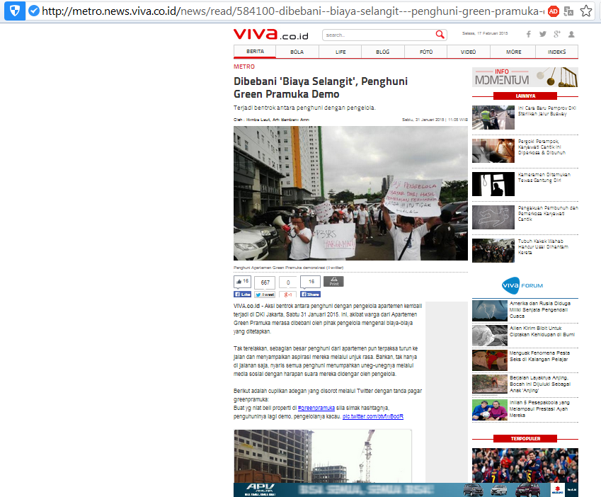 Warga Rusun “The Green Pramuka” Adukan Pengelola/Pengembang Ke DPD RI